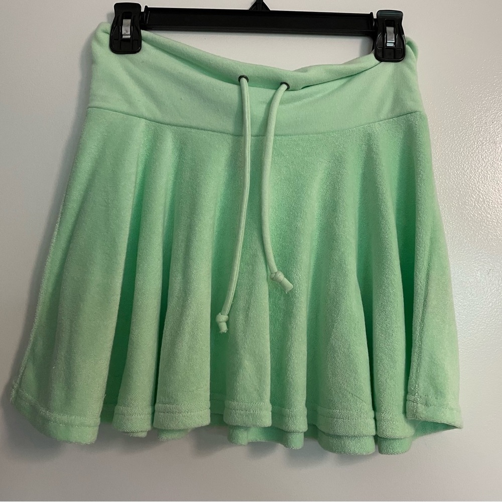 green terry cloth high-waisted summer skirt